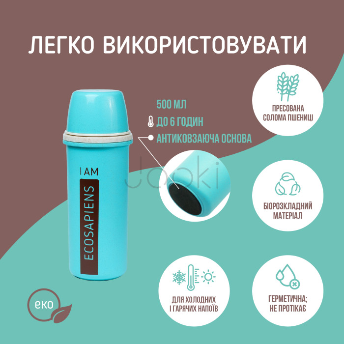 Термобутылка "Ecosapiens" из экоматериала, бирюзовая 500 мл.