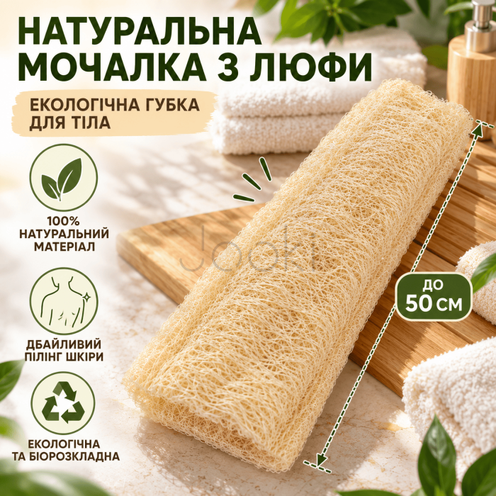 Натуральна мочалка з люфи до 50 см., екологічна губка для тіла