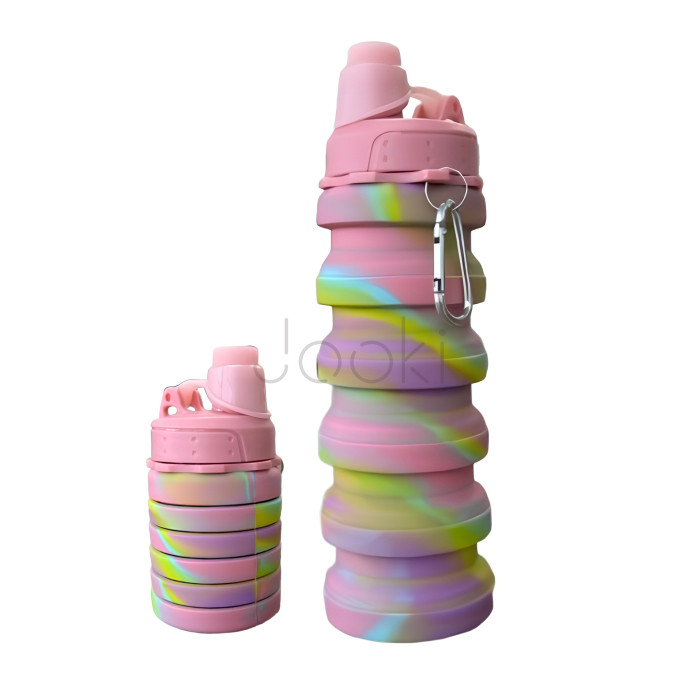 Складная силиконовая бутылка с карабином, без BPA