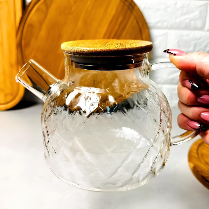 Заварник-графін з пружиною-ситом та бамбуковою кришкою, 1000 мл