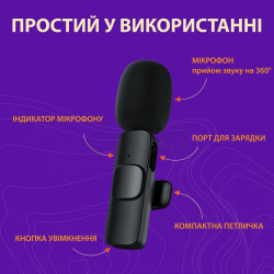 Петличні мікрофони набір з 2 шт K9 для iOS и Android, чорний HP176091  Jooki