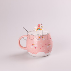 Чашка керамическая Rainbow Ceramic Mug 400ml с крышкой и ложкой Розовый