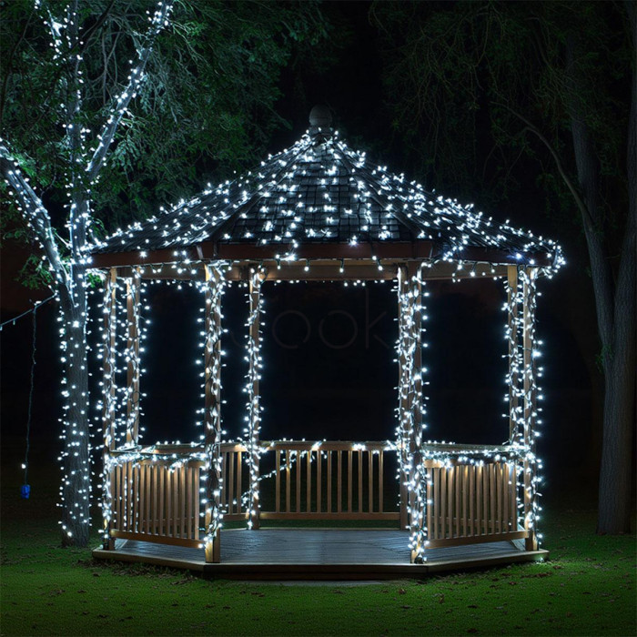 Новогодняя гирлянда уличная 100 м 1000 LED с солнечной батареей 8 режимов работы черный провод Белый свет SB1000L100MBW  Jooki 