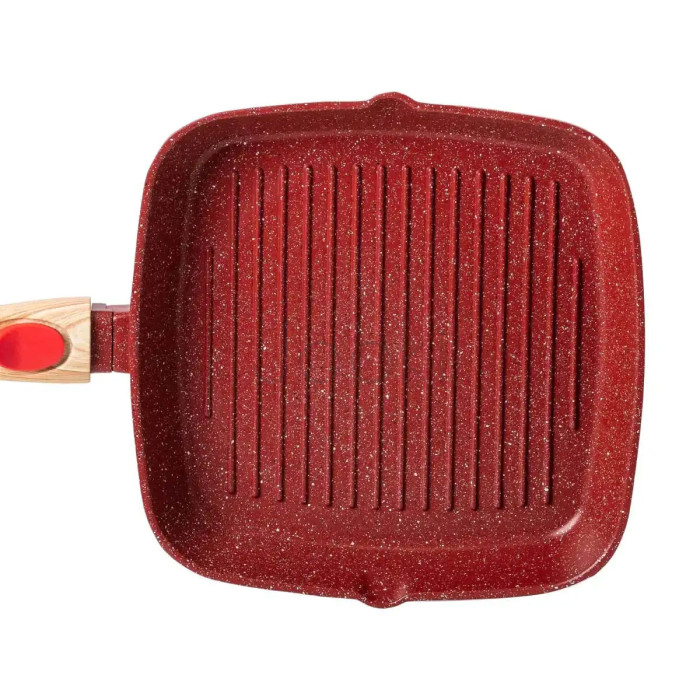 Алюмінієва сковорода-гриль 24 см зі скляною кришкою Square Red MGC HP-4-461R Твій стильний вибір 