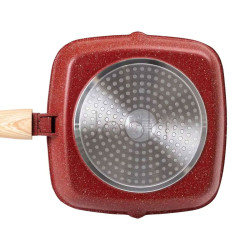 Алюмінієва сковорода-гриль 24 см зі скляною кришкою Square Red MGC HP-4-461R Твій стильний вибір 