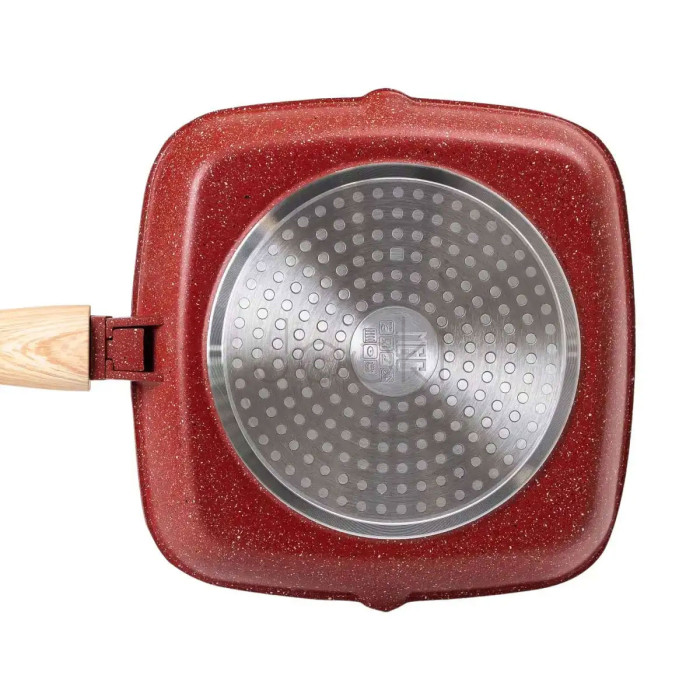Алюмінієва сковорода-гриль 24 см зі скляною кришкою Square Red MGC HP-4-461R Твій стильний вибір 
