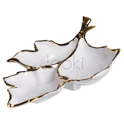 Менажниця порцелянова на 3 секції для закусок 37×28×7.5 (см) тарілка менажниця Білий із золотом ZBSY-14 Функціональність Jooki
