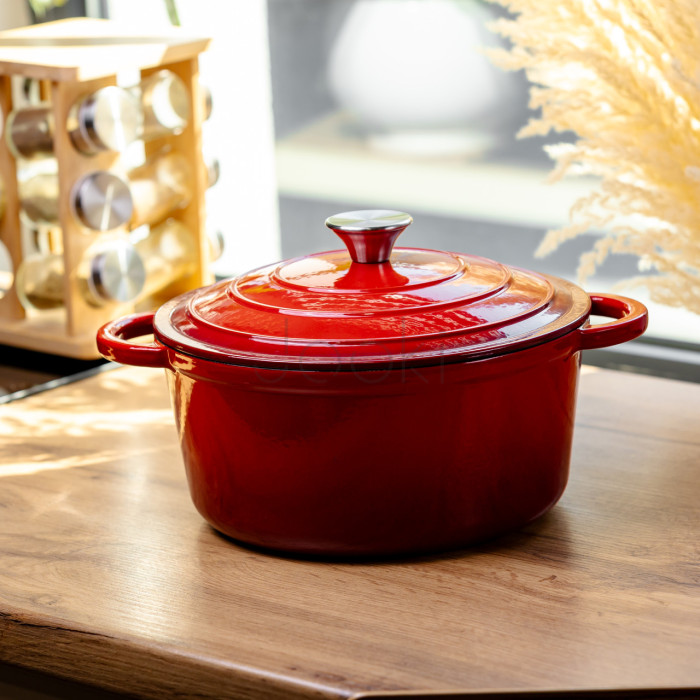 Кастрюля чугунная эмалированная 4 л, красный Yiwu HP-FLG-1 RED Продумано до деталей 