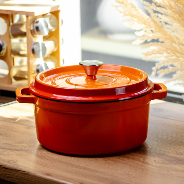 Кокотница чугунная эмалированная 4,5 л, оранжевый Yiwu HP-FLG-4 ORANGE  Jooki
