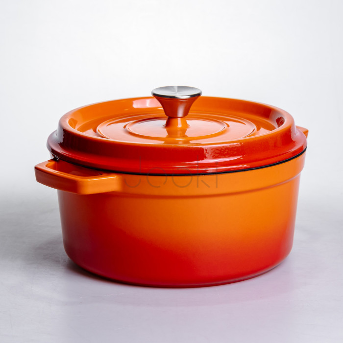 Кокотница чугунная эмалированная 4,5 л, оранжевый Yiwu HP-FLG-4 ORANGE  Jooki