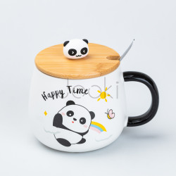 Чашка керамічна Панда 450 мл з бамбуковою кришкою "Happy Time" Завжди під рукою 