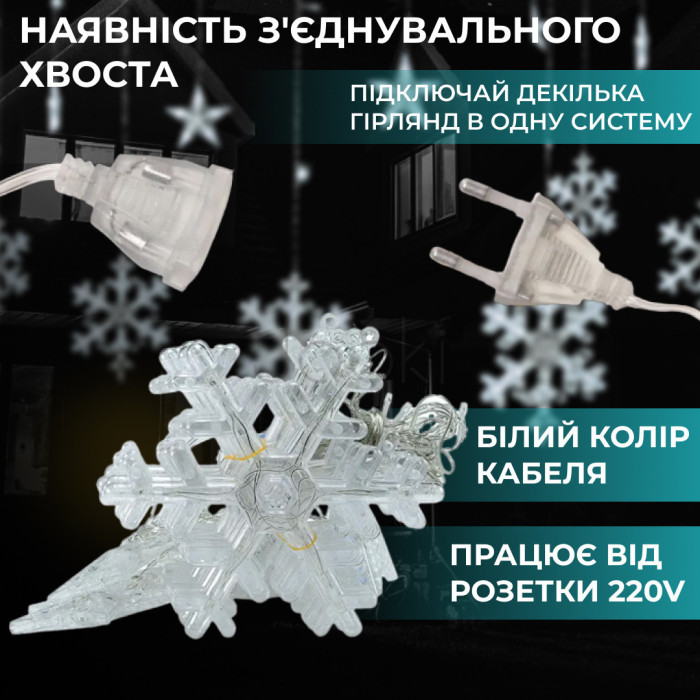 Гирлянда светодиодная штора GarlandoPro снежинка и звезда 12 фигур 3х1м гирлянда звезда Белый  Всегда под рукой 