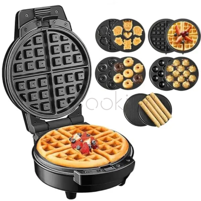 Мультипекар Sokany SK-08105 5 в 1 600 Вт з антипригарними панелями: для вафель, коржів, пончиків, горішків, фігурного печива Перевірена якість Jooki