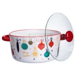 Супниця порцелянова Merry Christmas новорічна 800 (мл) з кришкою Yiwu FM-CS-9B Завжди під рукою 