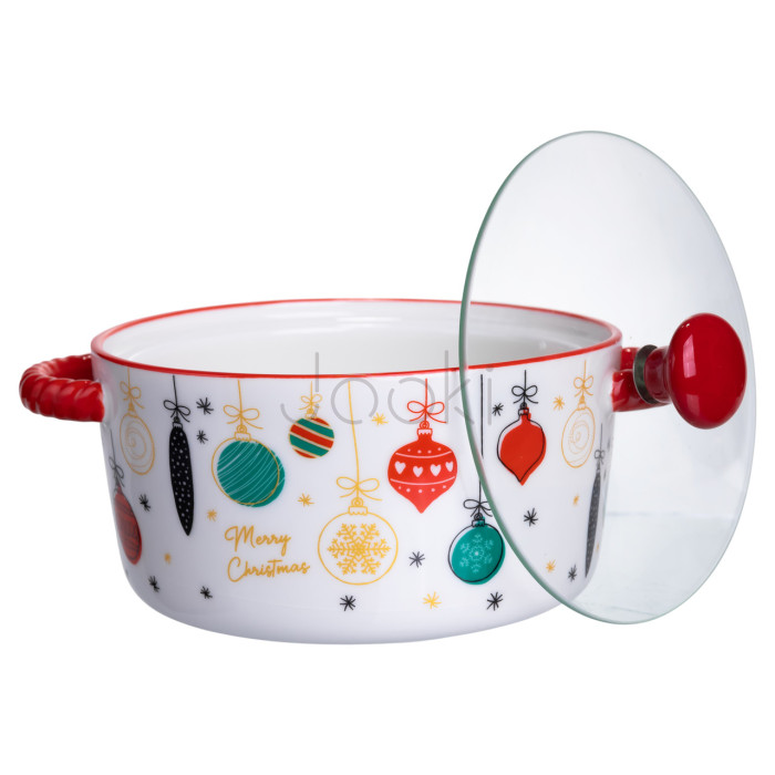 Супниця порцелянова Merry Christmas новорічна 800 (мл) з кришкою Yiwu FM-CS-9B Завжди під рукою 
