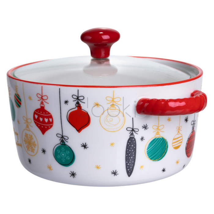 Супниця порцелянова Merry Christmas новорічна 800 (мл) з кришкою Yiwu FM-CS-9B Завжди під рукою 