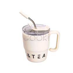 Термокружка Coffee & Tea с трубочкой бежевая