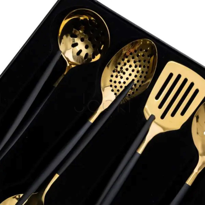 Набор кухонных принадлежностей 12 предметов столовые приборы из нержавейки Золото с черным Твой стильный выбор 