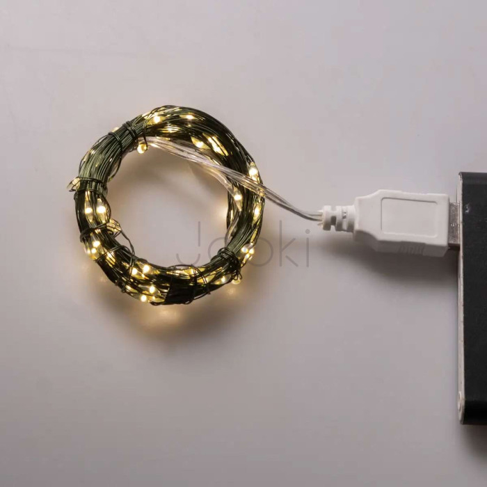 Гирлянда роса 10 метров USB на 100 led светодиодов капля на зеленой проволоке  Jooki