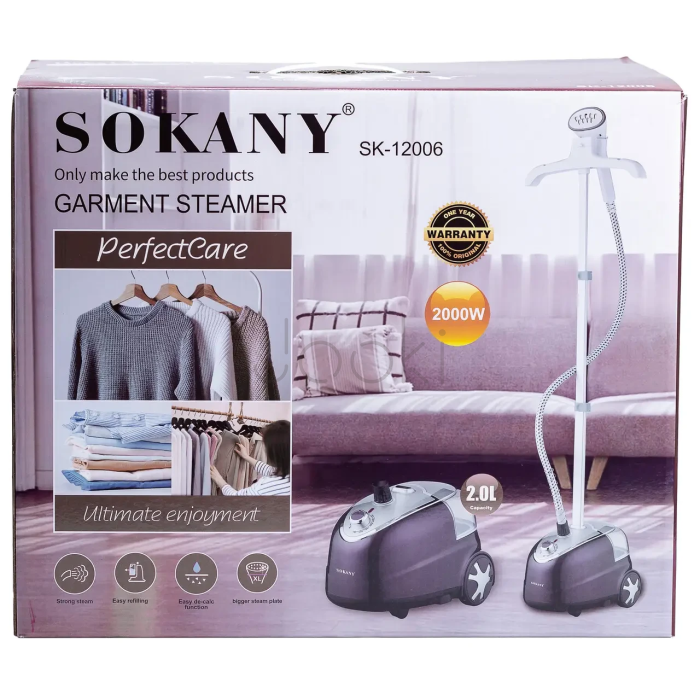 Отпариватель Sokany Jooki напольный вертикальный черный 2000 Вт парогенератор 2 л, ручной утюг для отглаживания одежды  Jooki
