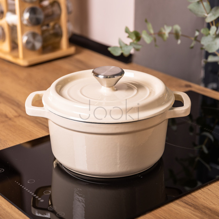 Каструля чавунна емальована 2 л з кришкою Ø20 см Бежева HP-1-2BE Продумано до деталей 