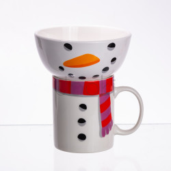 Набір порцелянова чашка з піалою Snowman 350 (мл) чашка на подарунок новорічна для чаю та кави CR-1-49 Зручність і стиль Jooki