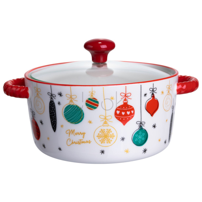 Супниця порцелянова Merry Christmas новорічна 800 (мл) з кришкою Yiwu FM-CS-9B Завжди під рукою 