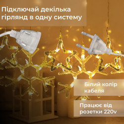 Гирлянда штора 3х0,9 м снежинка звезда на 145 LED лампочек светодиодная 10 шт Желтый  Jooki
