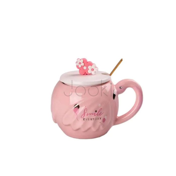 Чашка керамическая Flamingo 500мл с крышкой и ложкой чашки для кофе Smile Для комфорта каждый день 