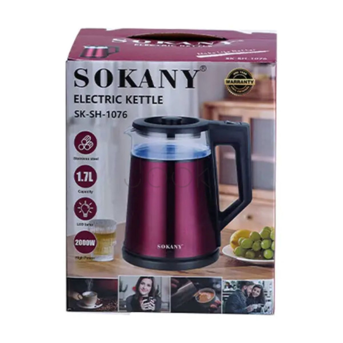 Електрочайник з автоматичним вимкненням 1.7 л Sokany побутовий 2000 Вт SK-SH-1076G Перевірена якість Jooki