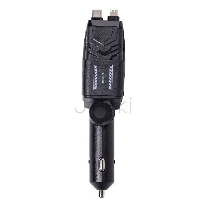 Автомобильное зарядное устройство MECHA с выдвижными кабелями и портами USB/Type-C Черный Проверенное качество Jooki