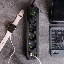 Мережевий фільтр 4.35 м подовжувач на 4 розетки з 3 USB 1 Type-C та кнопкою відключення HP-5-14 Твій стильний вибір 