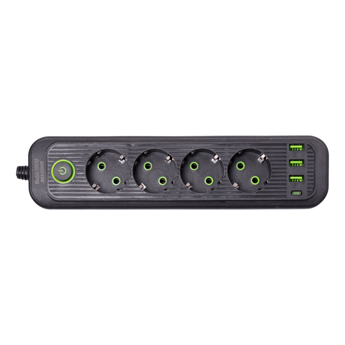 Мережевий фільтр 4.35 м подовжувач на 4 розетки з 3 USB 1 Type-C та кнопкою відключення HP-5-14 Твій стильний вибір 