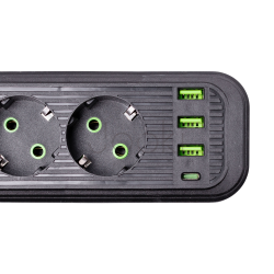 Мережевий фільтр 4.35 м подовжувач на 4 розетки з 3 USB 1 Type-C та кнопкою відключення HP-5-14 Твій стильний вибір 