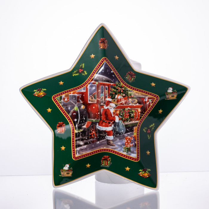 Блюдо сервировочное новогоднее для закусок Santa 25.5 (см) из фарфора HP-SDHK-20  Jooki