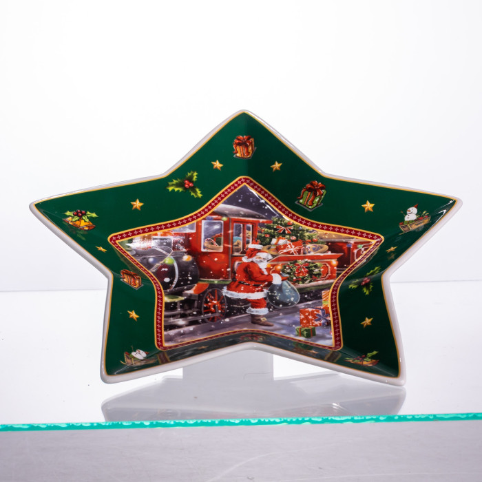 Блюдо сервировочное новогоднее для закусок Santa 25.5 (см) из фарфора HP-SDHK-20  Jooki