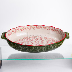 Форма для запікання Vintage 40×25×6.5 см овальна зелена фарфорова з ручками Yiwu HM05-04  Jooki
