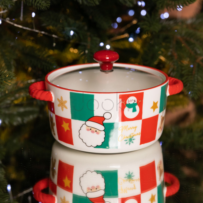 Супниця порцелянова Christmas новорічна 800 (мл) з кришкою Yiwu FM-CS-9C Функціональність Jooki