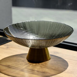 Фруктовниця скляна "Gold & Grey" 34 см на золотій ніжці Yiwu HP-34-119  Jooki