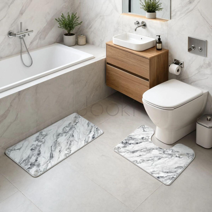 Набор ковриков для ванной и туалета White Marble 50*80 / 40*50 см Yiwu HP-42-181 Функциональность Jooki