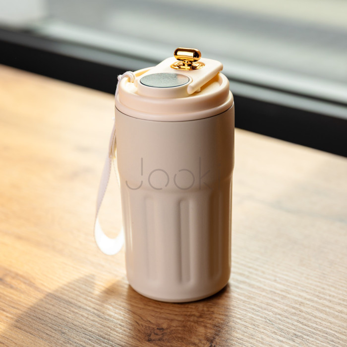 Термочашка Coffee 400 мл з ремінцем та датчиком температури, білий Yiwu HP-GM-2  Jooki