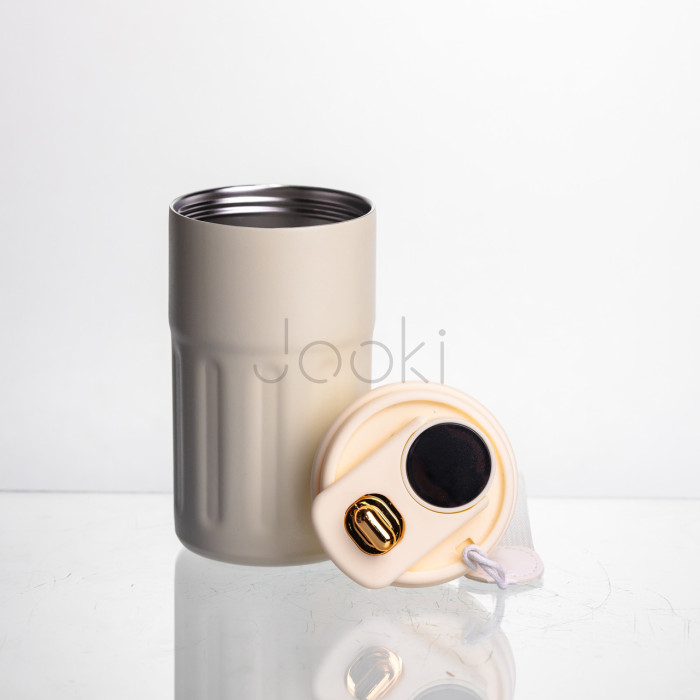 Термочашка Coffee 400 мл з ремінцем та датчиком температури, білий Yiwu HP-GM-2  Jooki