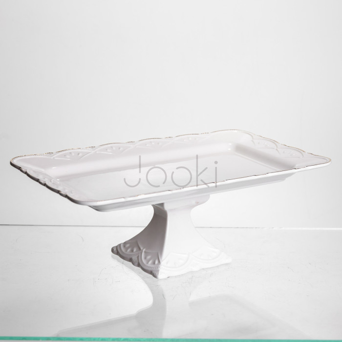Тортовница на ножке White Square 30.5*30.5 см фарфоровая квадратная Yiwu 120-YH-HG061  Jooki