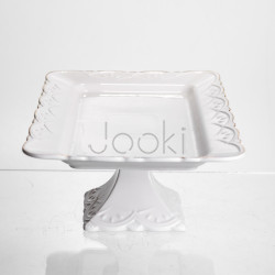Тортовница на ножке White Square 30.5*30.5 см фарфоровая квадратная Yiwu 120-YH-HG061  Jooki