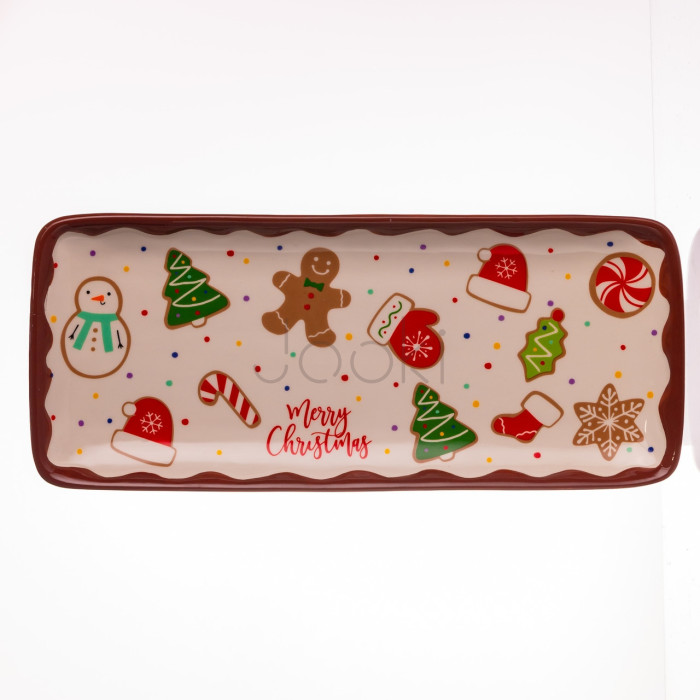 Блюдо сервировочное новогоднее для закусок Merry Christmas 34×14×2 (см) блюдо прямоугольное рождественское из фарфора CR-1-38  Jooki