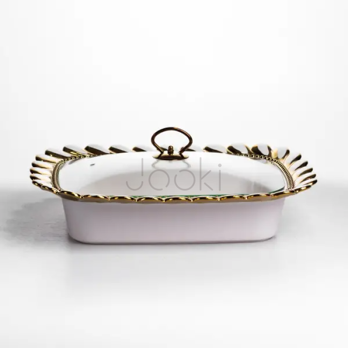 Мармитница фарфоровая Tiffany 2 л квадратная на металлической подставке 38х30х7 см SX42-3 Проверенное качество Jooki