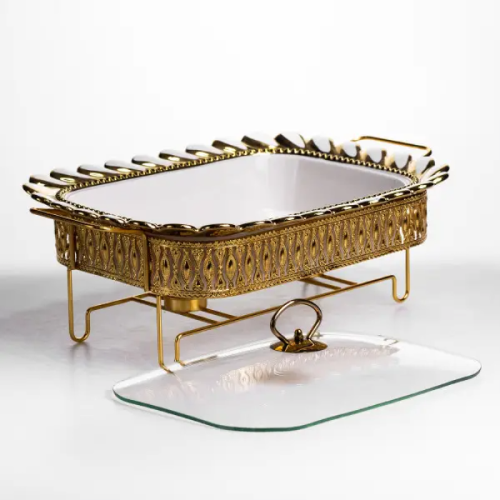 Мармитница фарфоровая Tiffany 2 л квадратная на металлической подставке 38х30х7 см SX42-3 Проверенное качество Jooki