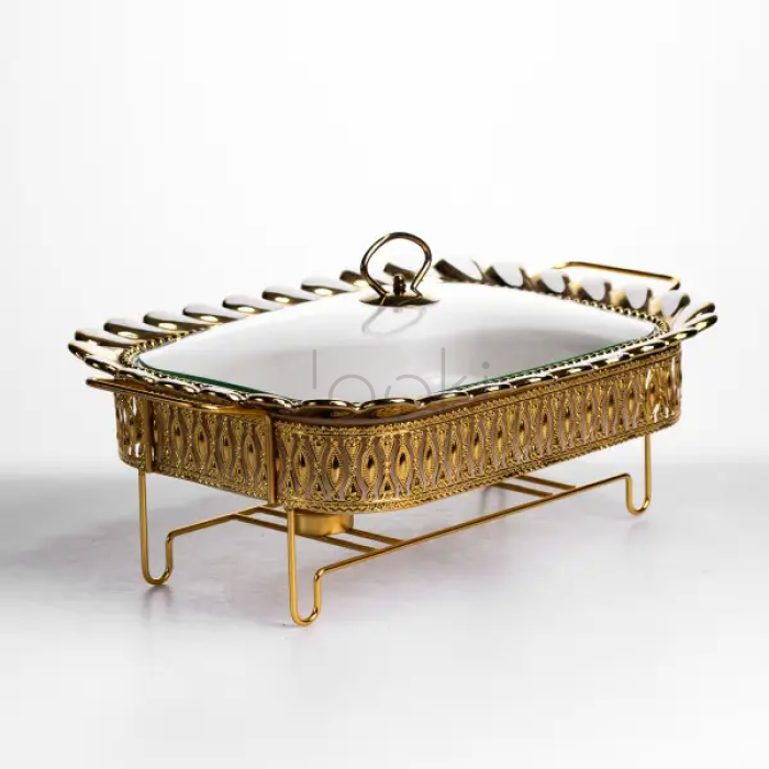 Мармитница фарфоровая Tiffany 2 л квадратная на металлической подставке 38х30х7 см SX42-3 Проверенное качество Jooki