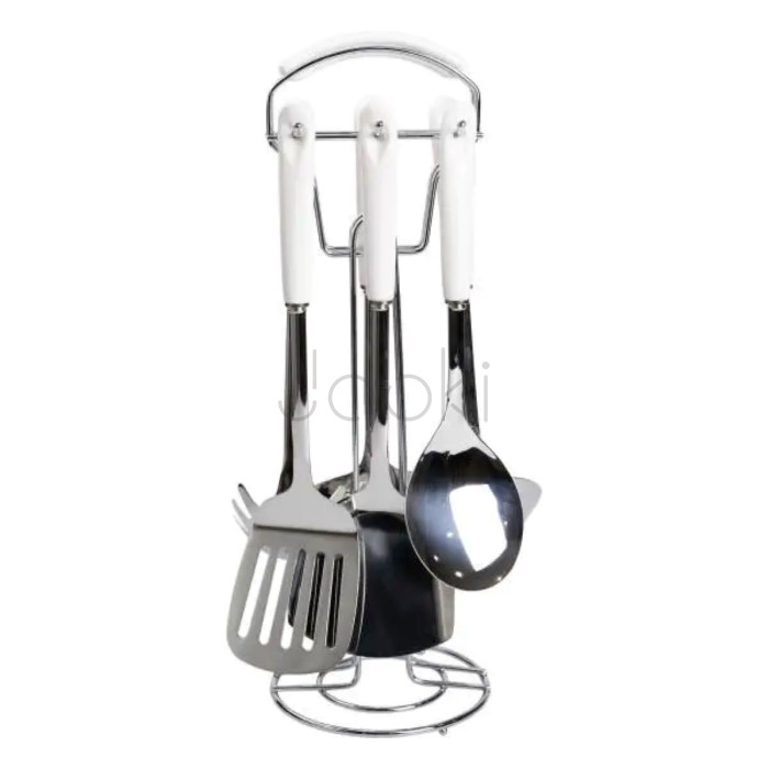 Набор кухонных принадлежностей на подставке 7 предметов кухонные аксессуары на подставке Белый с серебристым  Всегда под рукой 