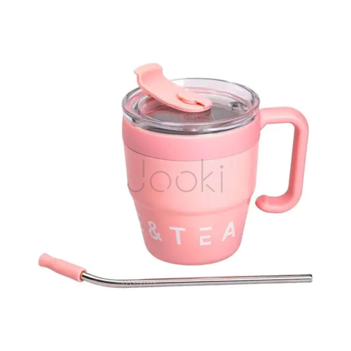Термокружка Coffee & Tea с трубочкой розовая Твой стильный выбор 